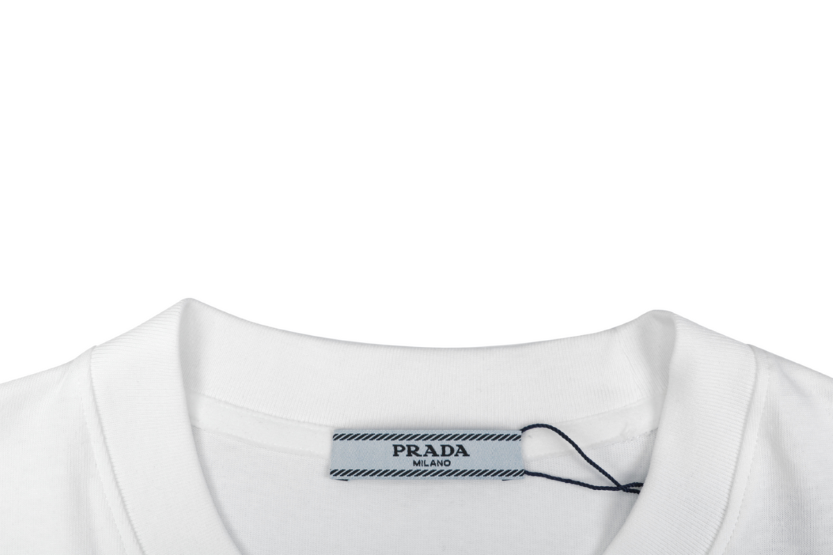Prada Graffiti Script Badge Print Tee – White