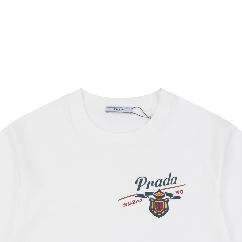 Prada Graffiti Script Badge Print Tee – White