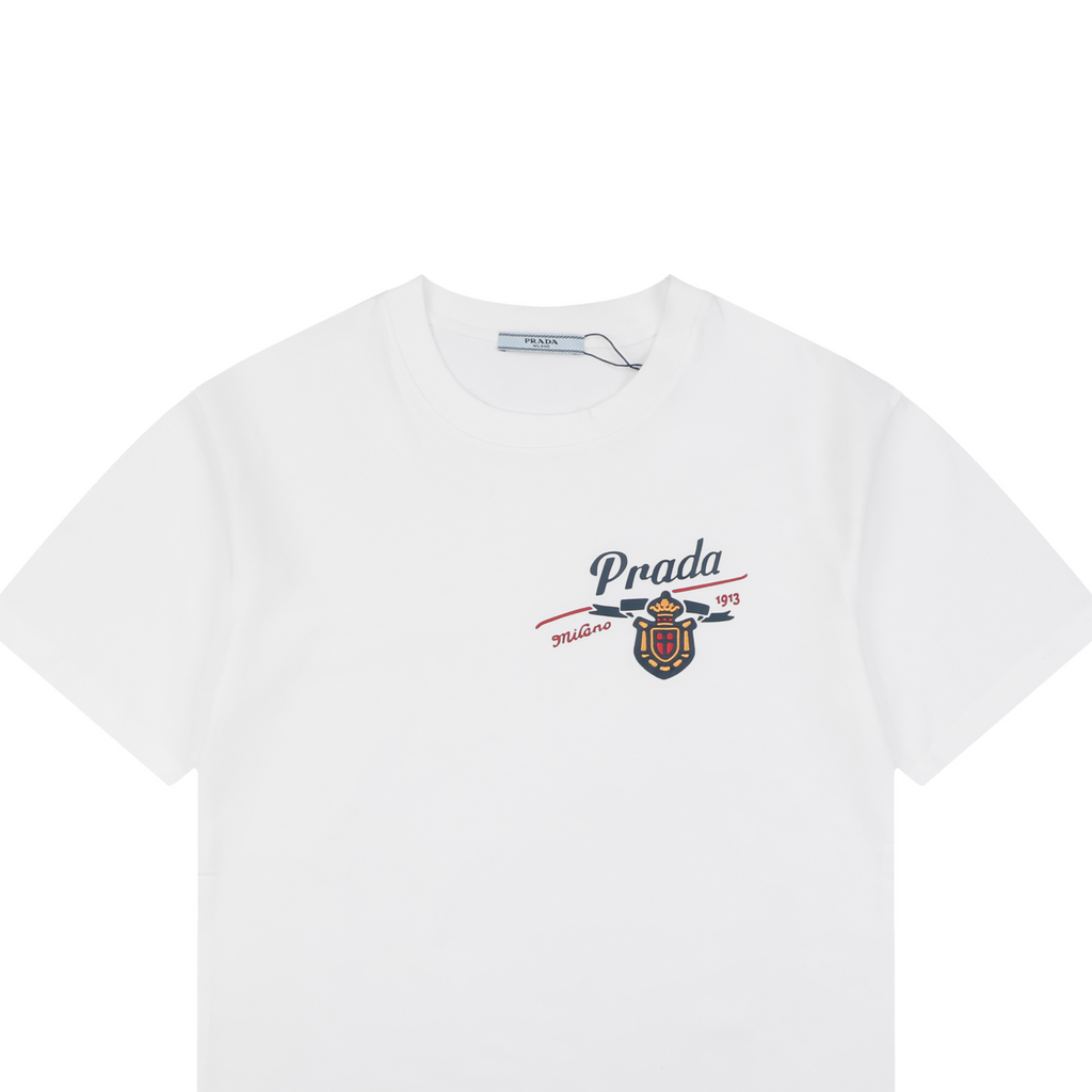 Prada Graffiti Script Badge Print Tee – White