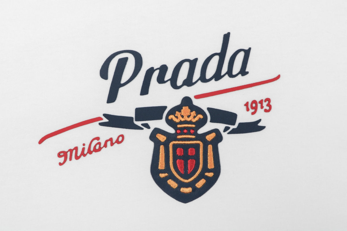 Prada Graffiti Script Badge Print Tee – White