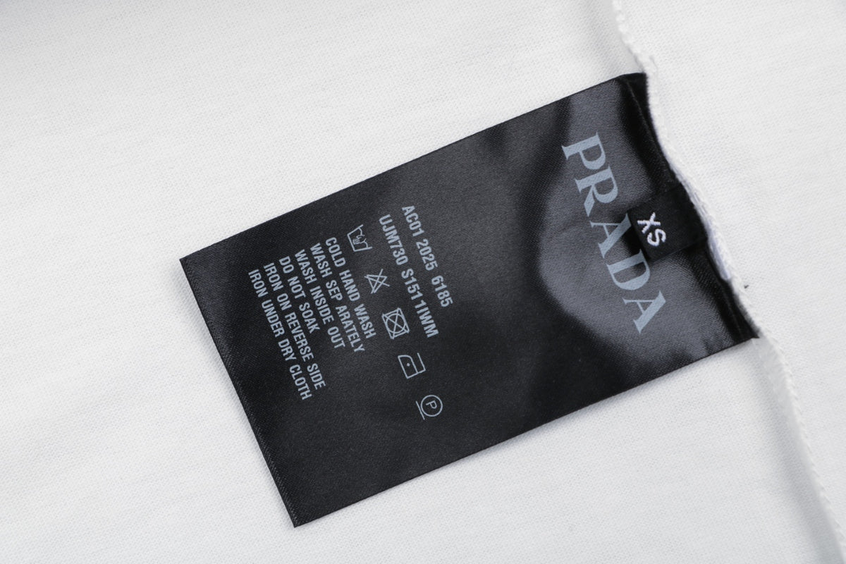 Prada Graffiti Script Badge Print Tee – White