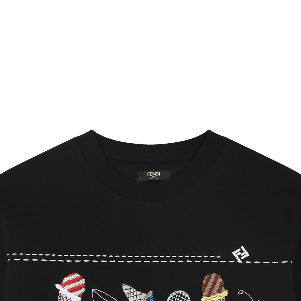 Fendi Ice Cream Stripe Embroidered Tee – Black