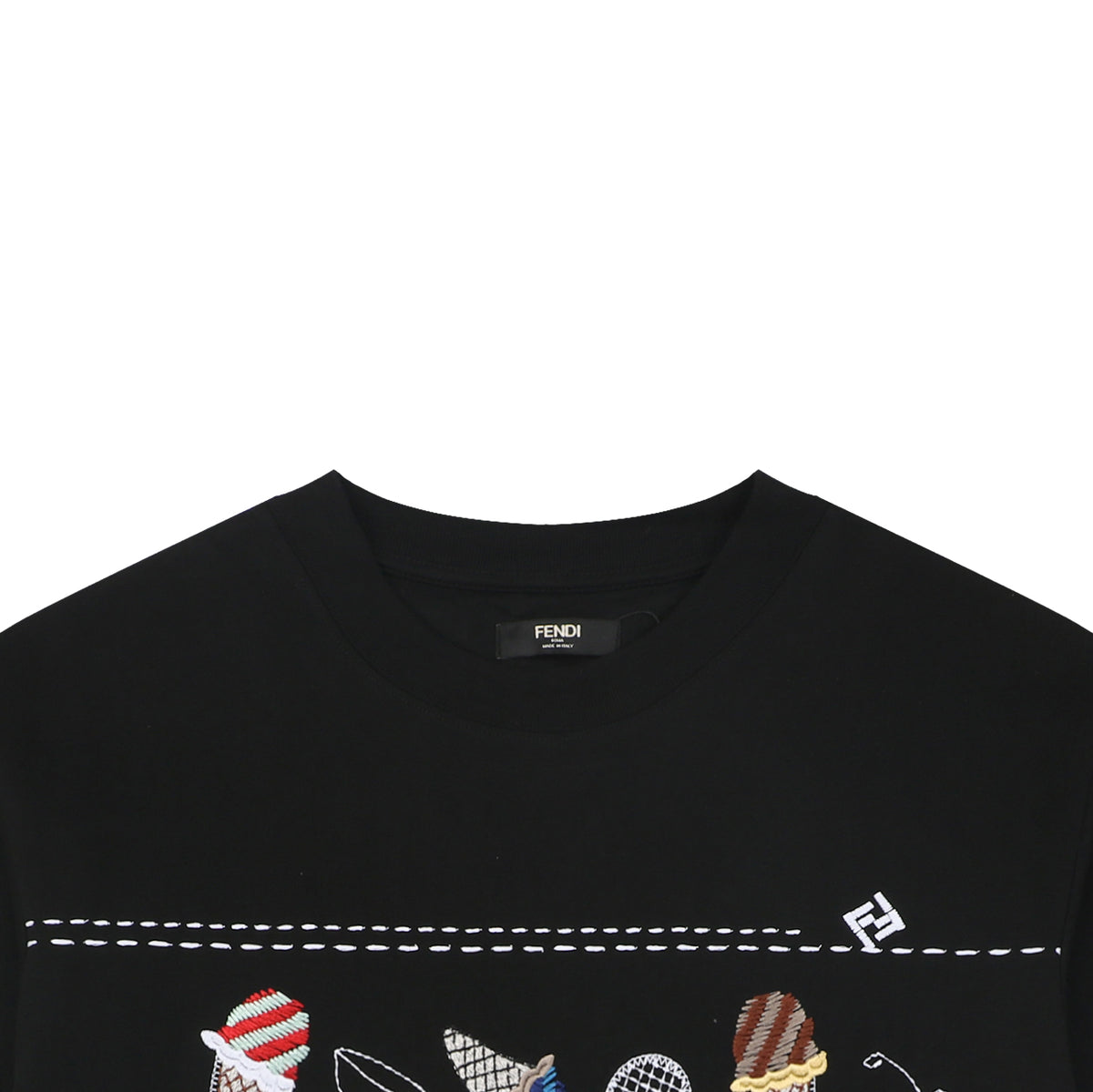 Fendi Ice Cream Stripe Embroidered Tee – Black