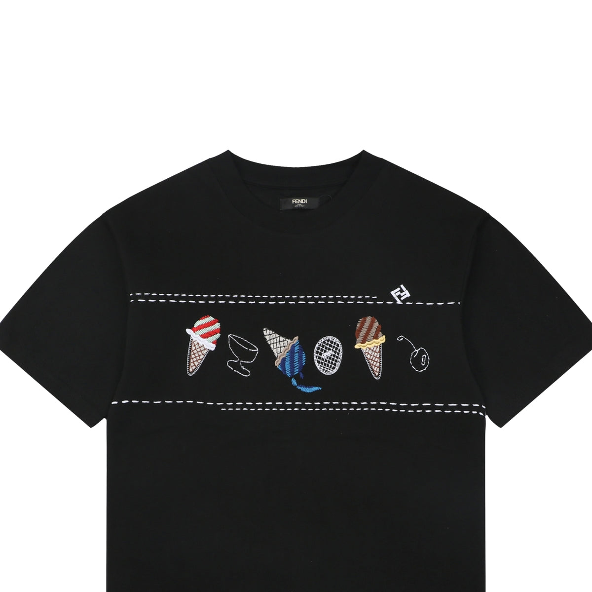 Fendi Ice Cream Stripe Embroidered Tee – Black