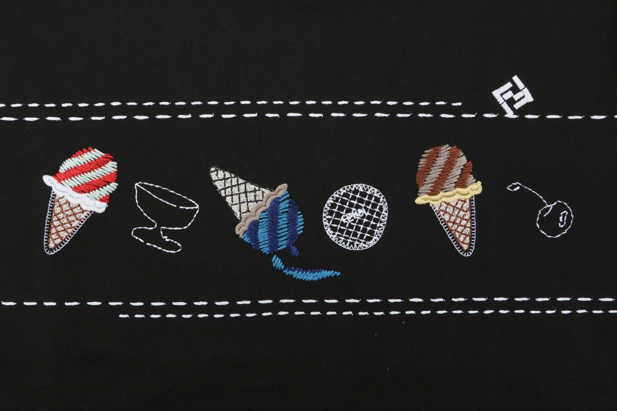 Fendi Ice Cream Stripe Embroidered Tee – Black