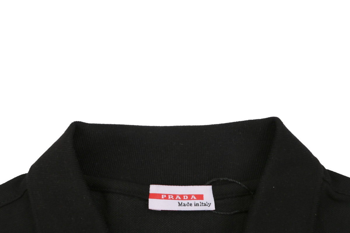 Prada Stripe Triangle Logo Polo Shirt – Black