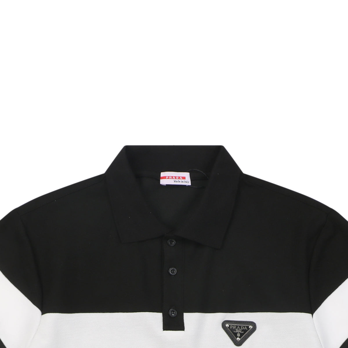 Prada Stripe Triangle Logo Polo Shirt – Black