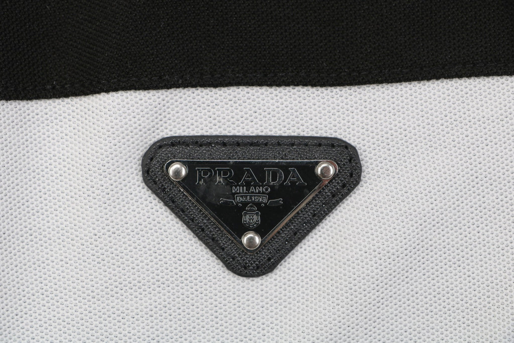 Prada Stripe Triangle Logo Polo Shirt – Black