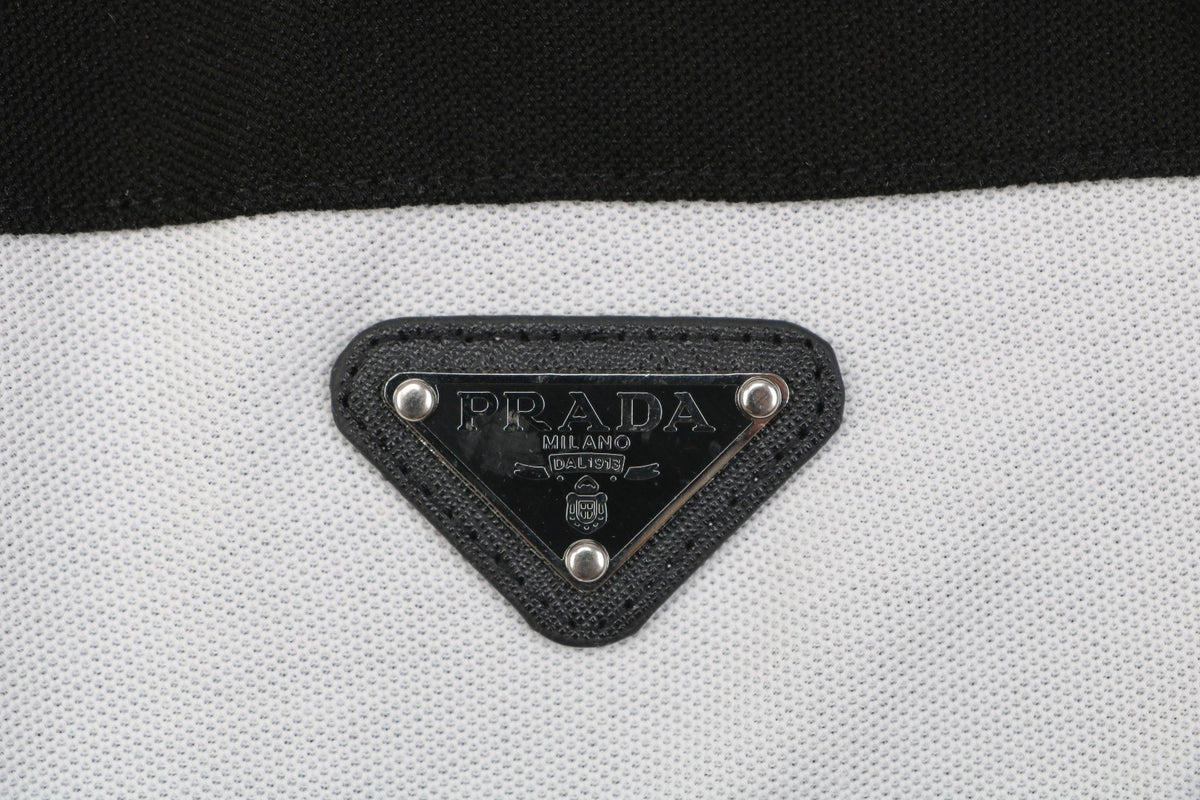 Prada Stripe Triangle Logo Polo Shirt – Black