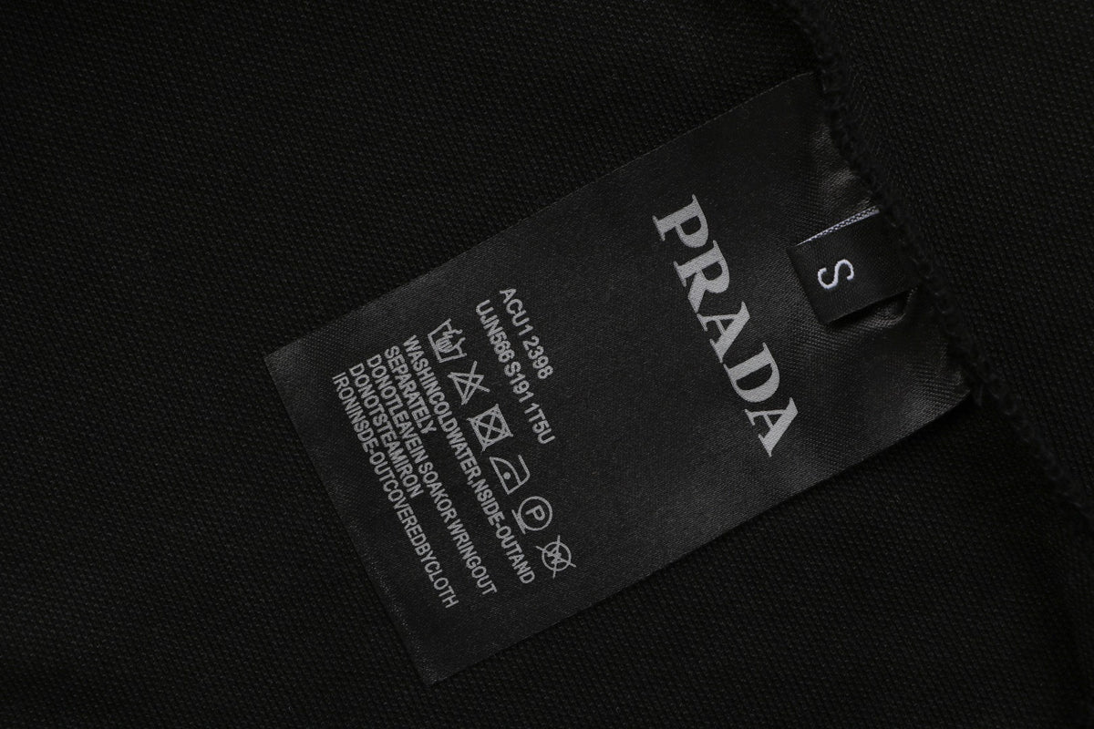 Prada Stripe Triangle Logo Polo Shirt – Black