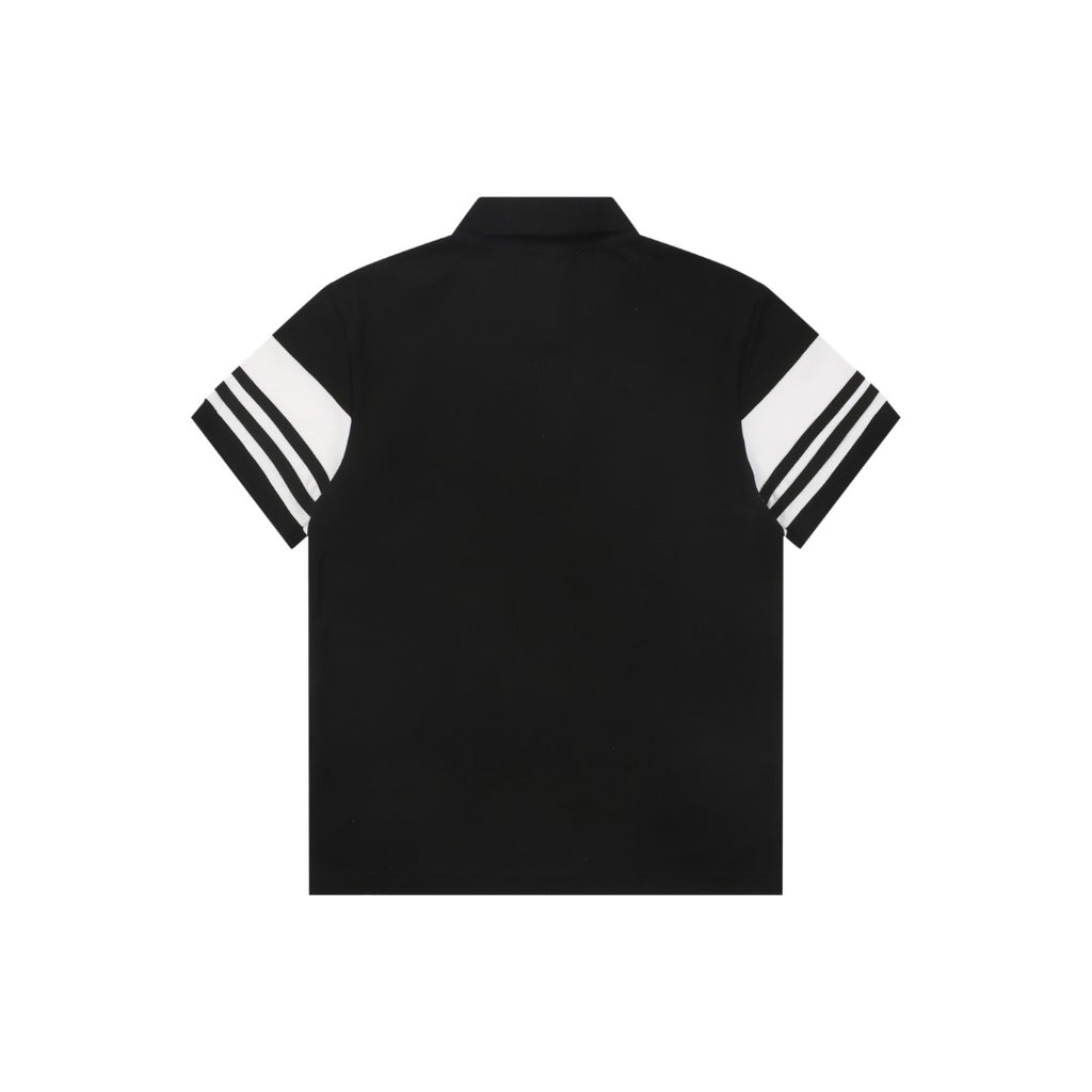 Prada Stripe Triangle Logo Polo Shirt – Black