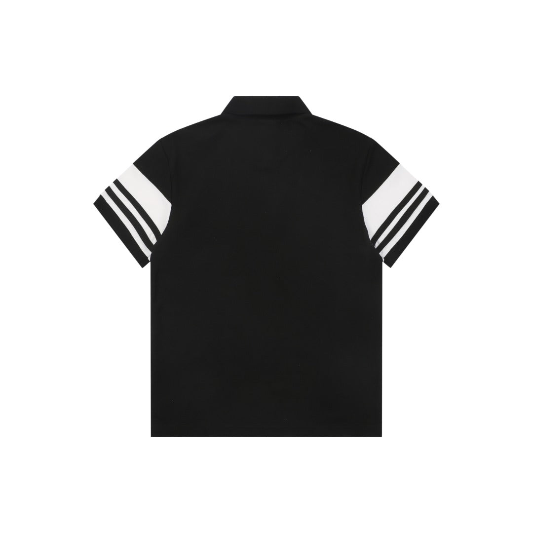 Prada Stripe Triangle Logo Polo Shirt – Black