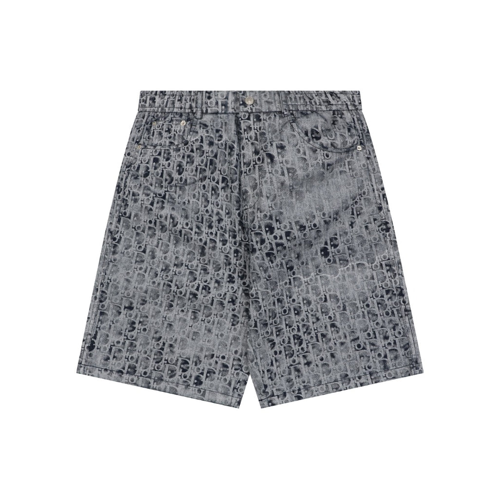 Dior Blurred Oblique All-Over Print Denim Shorts