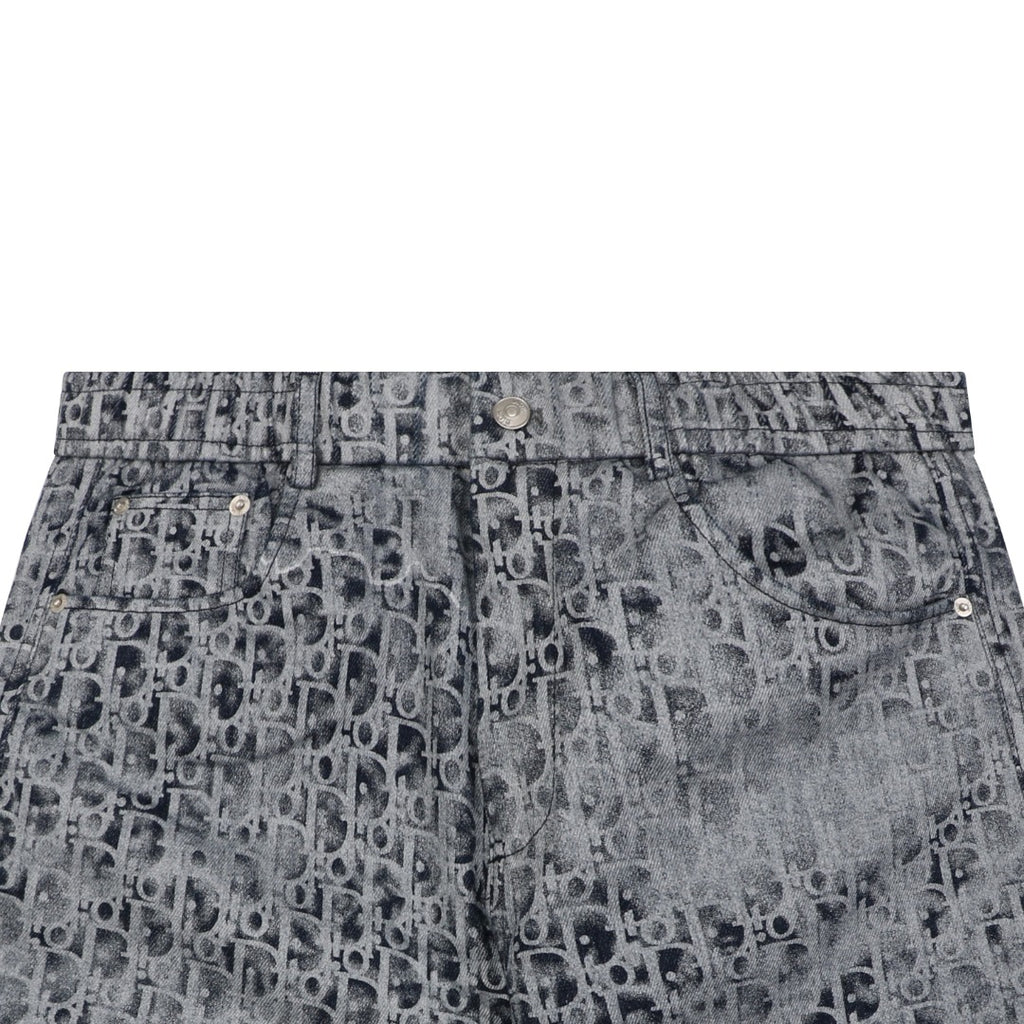 Dior Blurred Oblique All-Over Print Denim Shorts