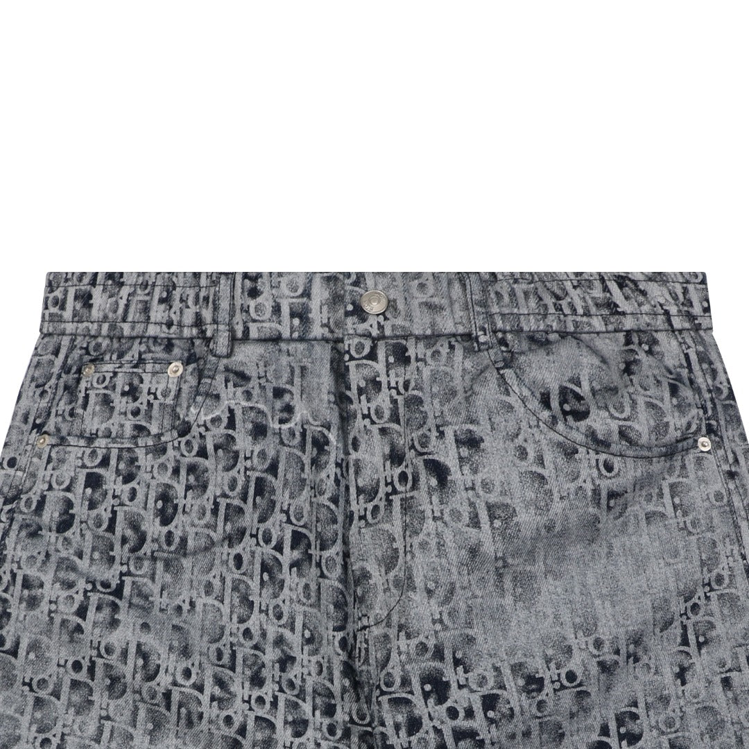 Dior Blurred Oblique All-Over Print Denim Shorts