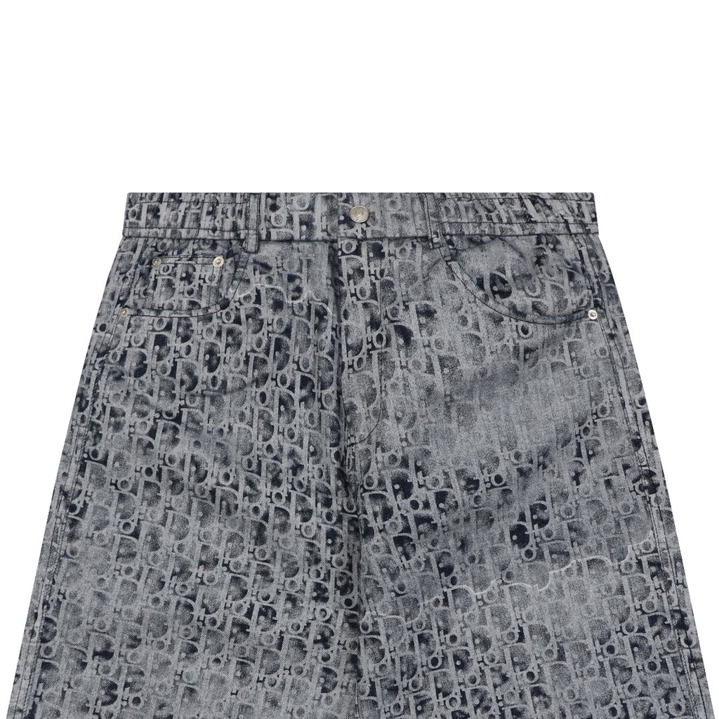 Dior Blurred Oblique All-Over Print Denim Shorts