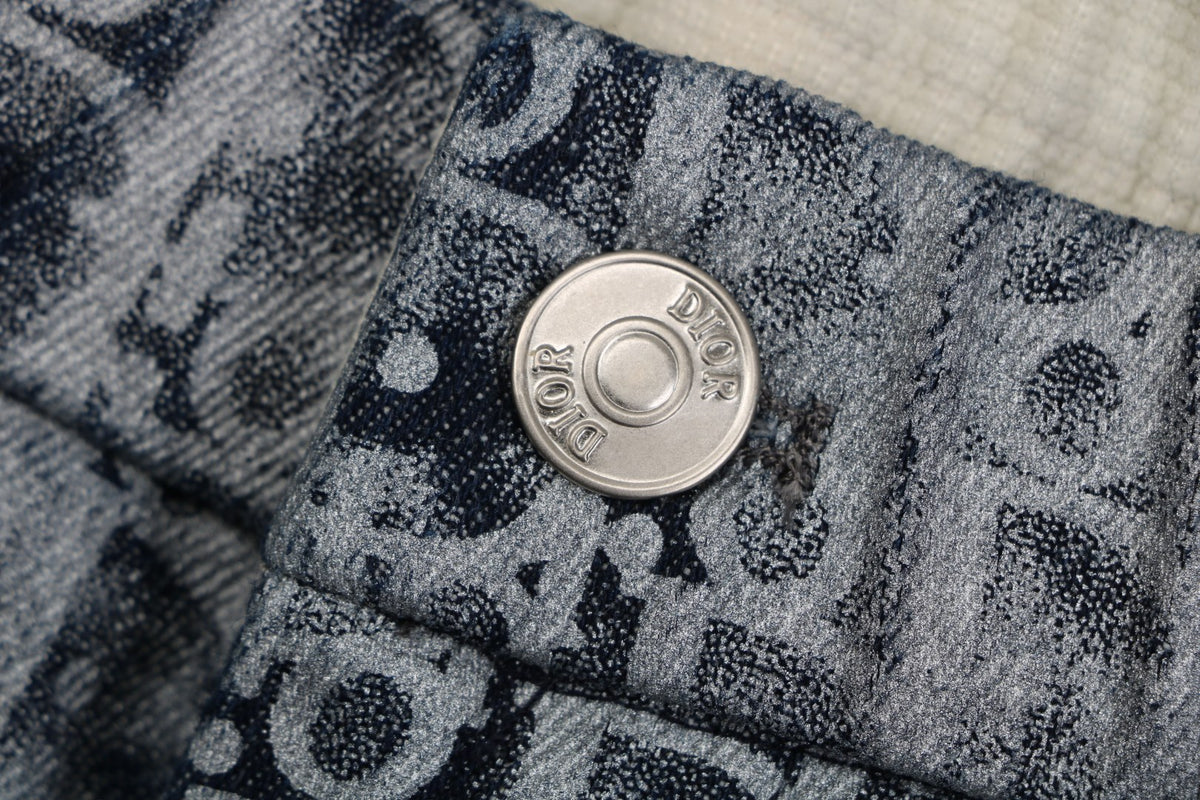 Dior Blurred Oblique All-Over Print Denim Shorts