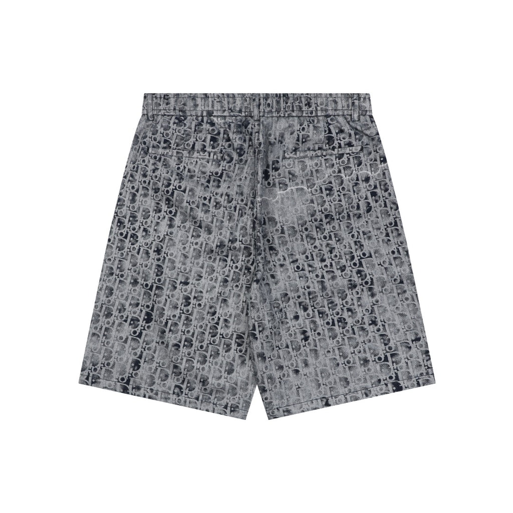 Dior Blurred Oblique All-Over Print Denim Shorts