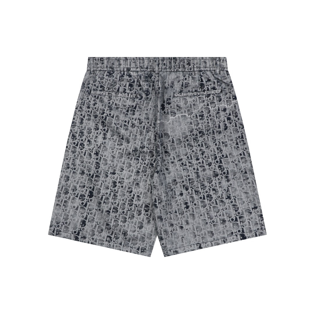 Dior Blurred Oblique All-Over Print Denim Shorts