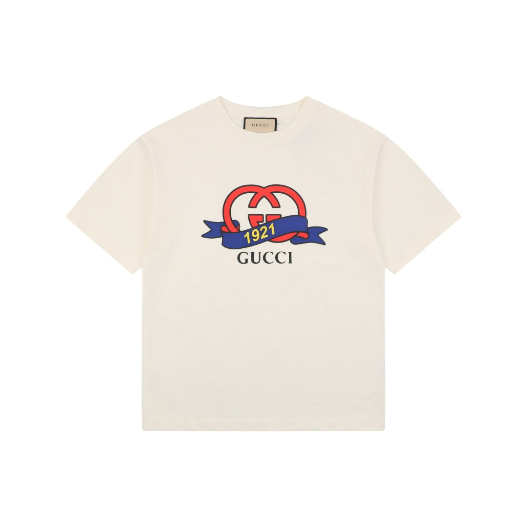 Gucci 1921 Ribbon Double G Print Tee – Cream