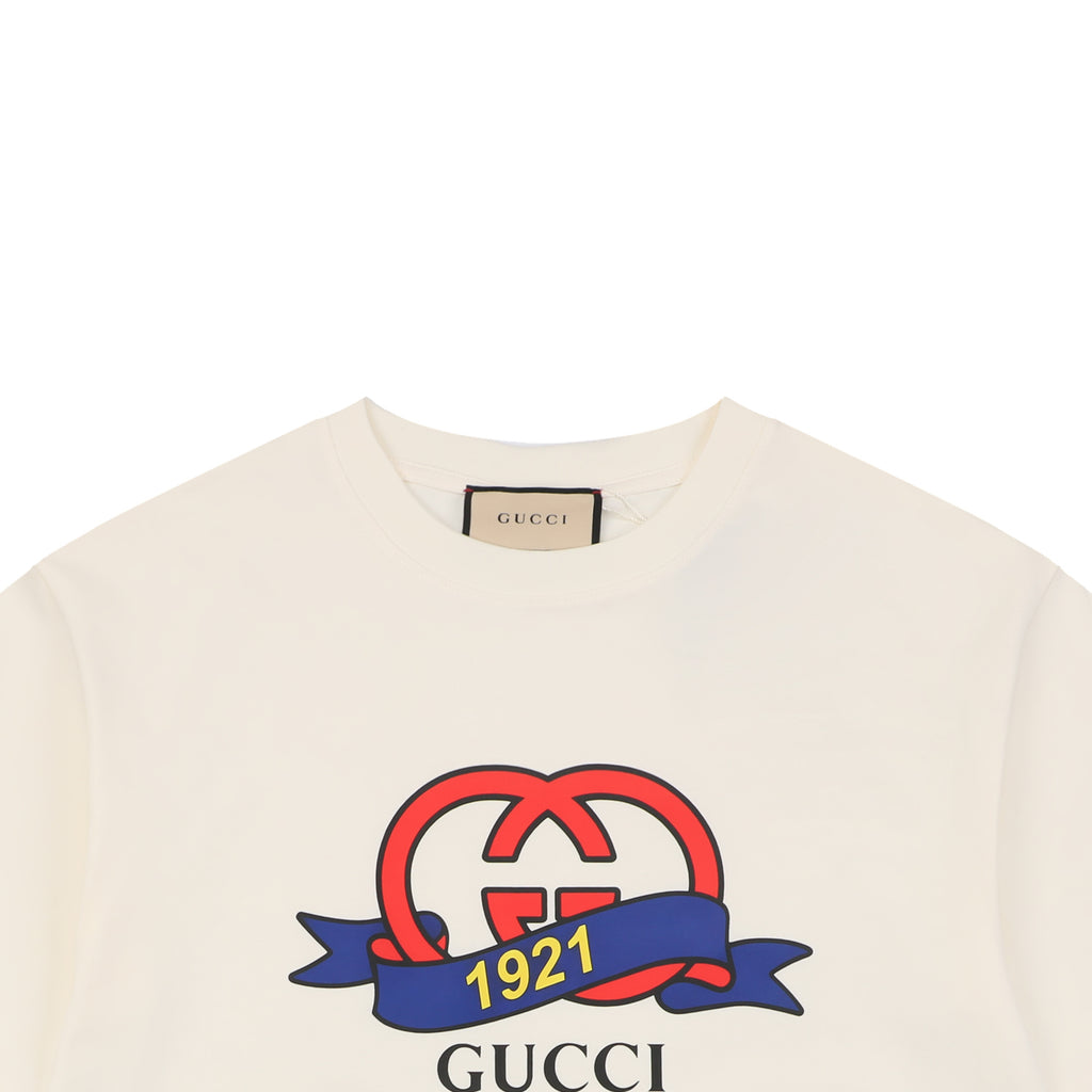 Gucci 1921 Ribbon Double G Print Tee – Cream