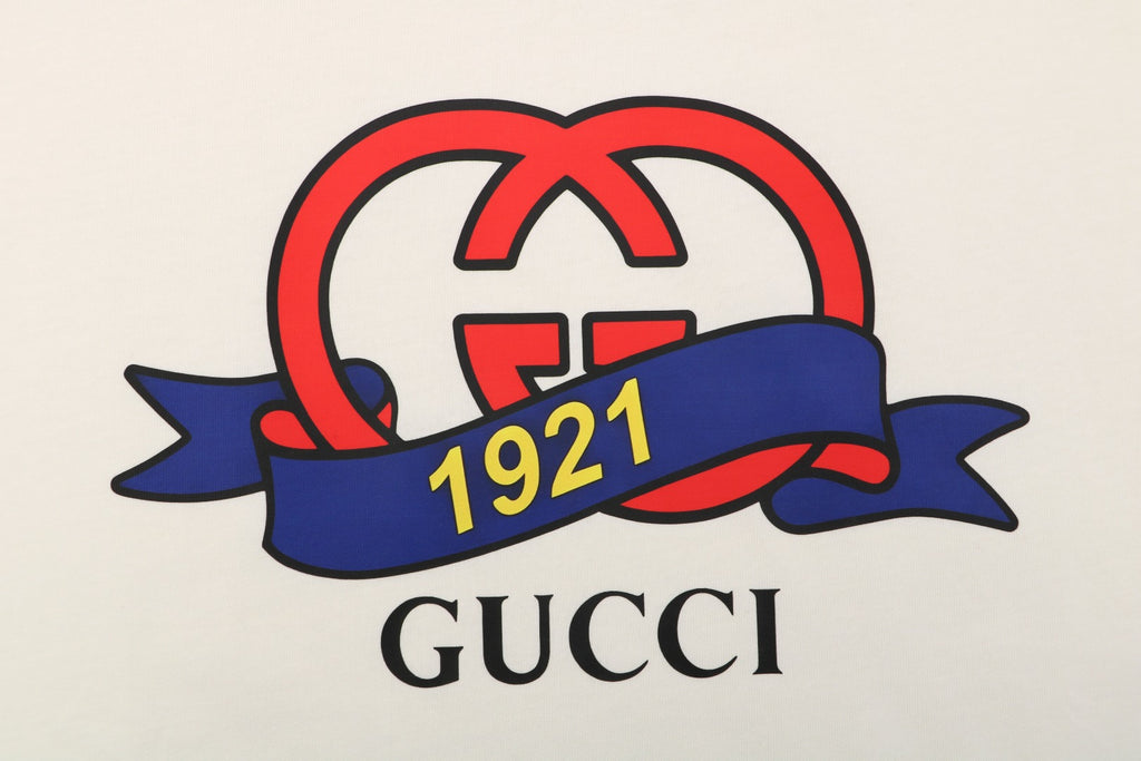 Gucci 1921 Ribbon Double G Print Tee – Cream
