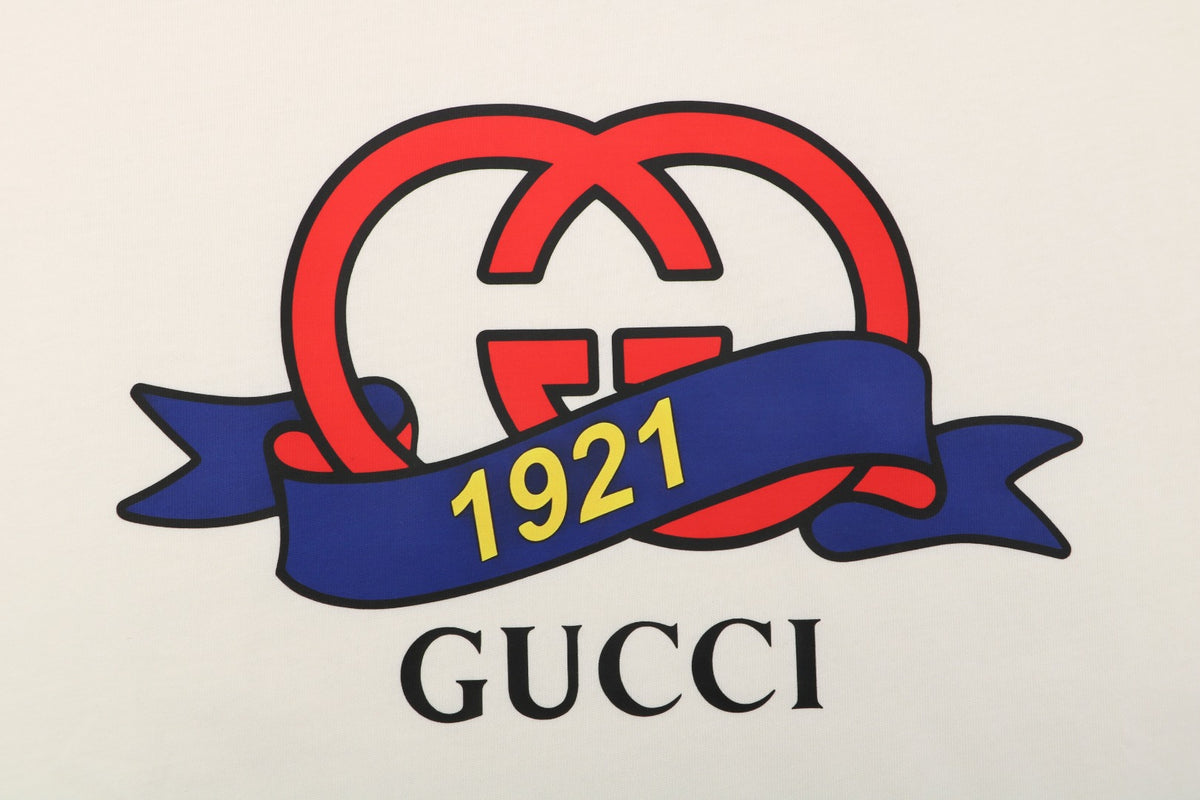 Gucci 1921 Ribbon Double G Print Tee – Cream