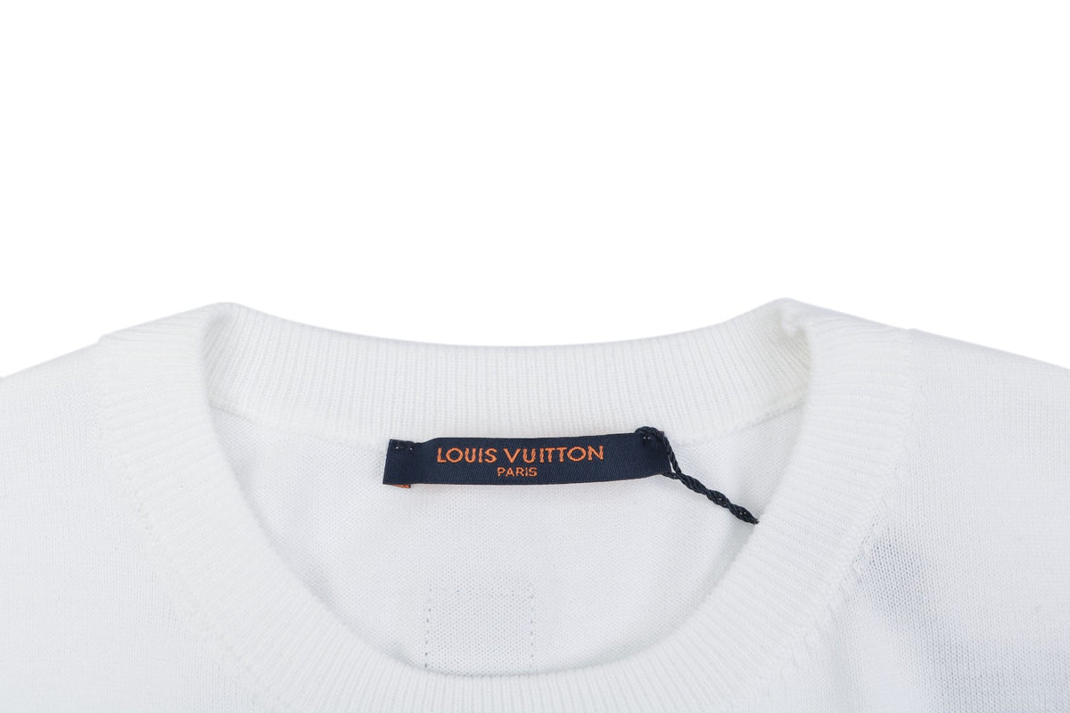 Louis Vuitton Blue Hand Gesture Jacquard Print Tee – White