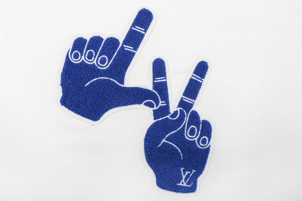 Louis Vuitton Blue Hand Gesture Jacquard Print Tee – White
