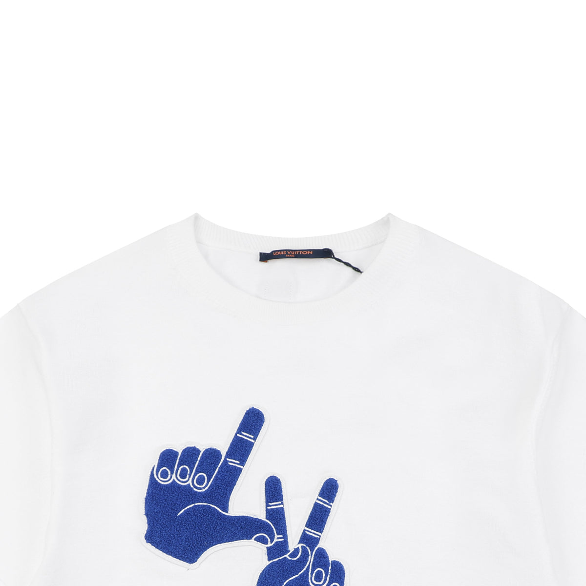Louis Vuitton Blue Hand Gesture Jacquard Print Tee – White