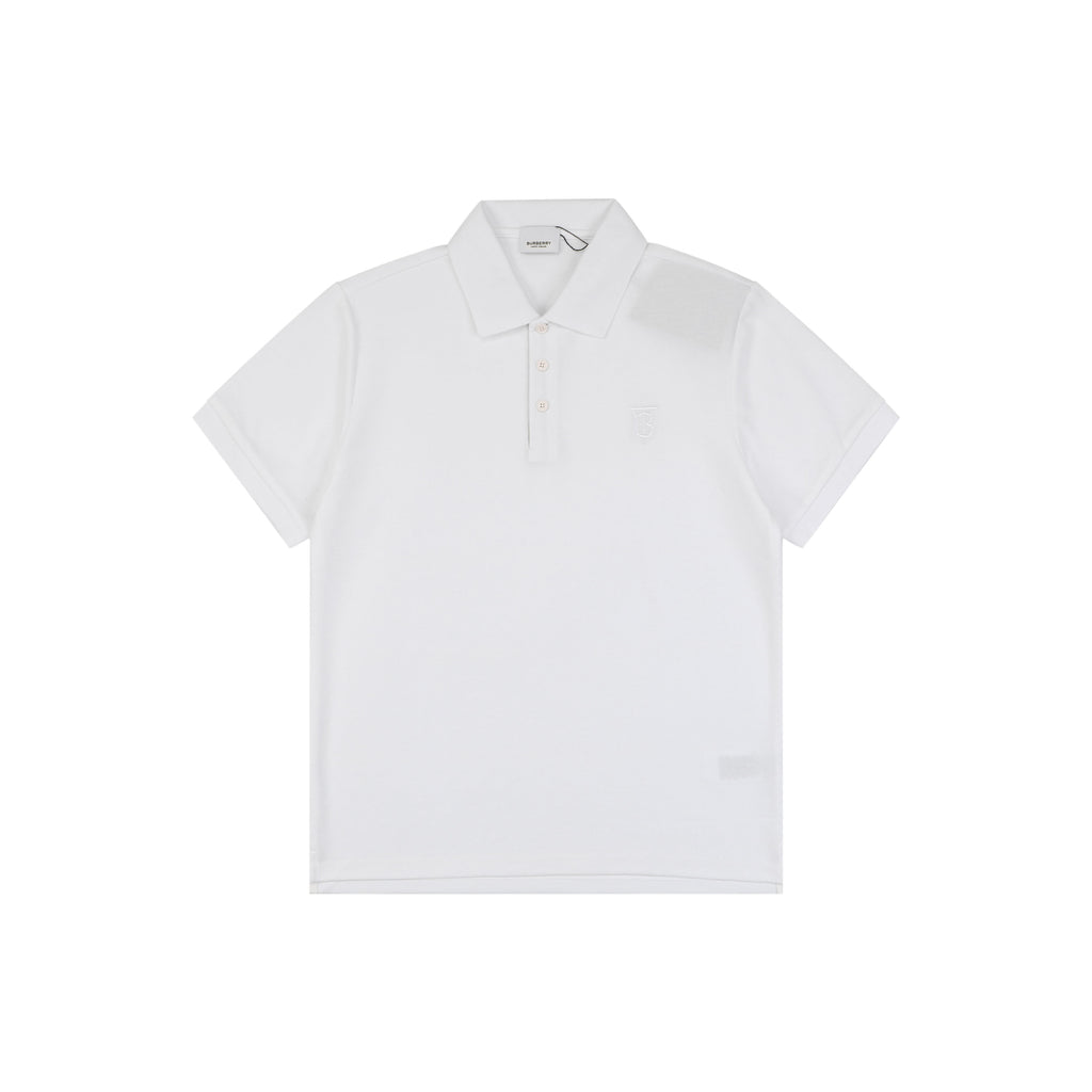 Burberry Mini BT Monogram Embroidered Polo Shirt – White