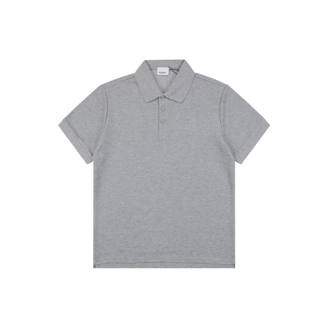 Burberry Mini BT Monogram Embroidered Polo Shirt – Grey