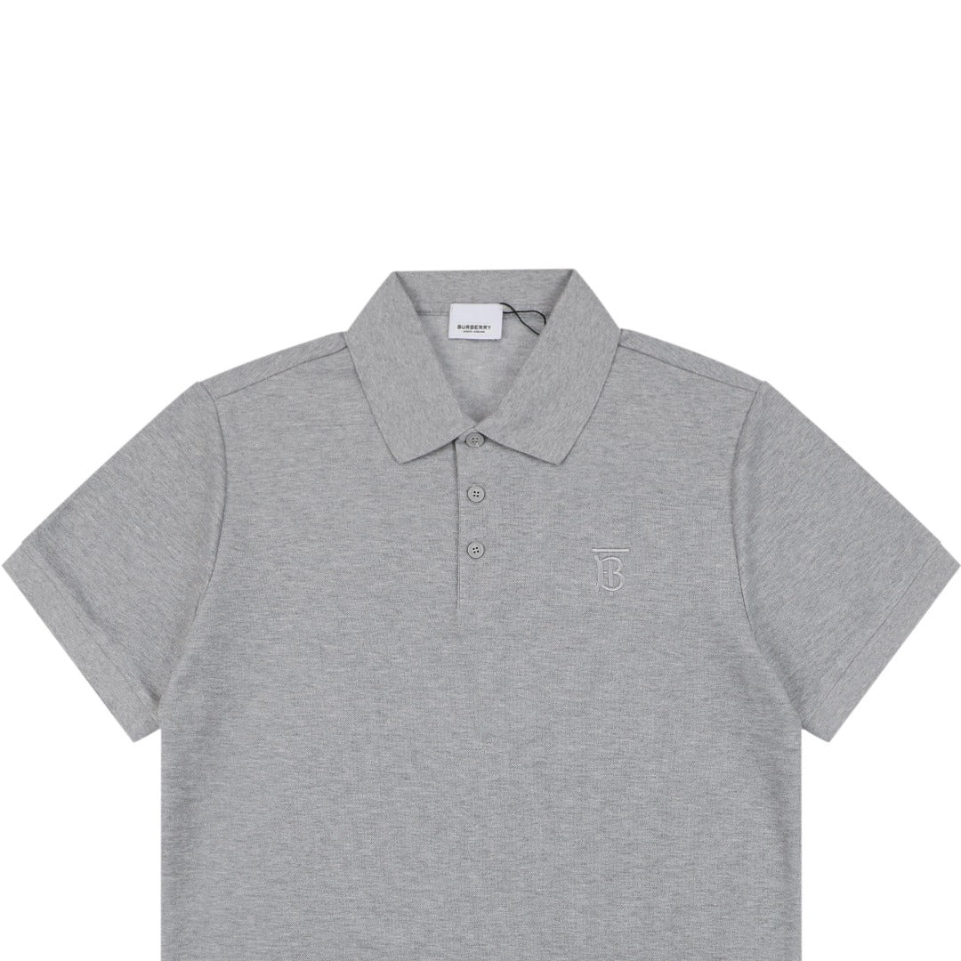 Burberry Mini BT Monogram Embroidered Polo Shirt – Grey