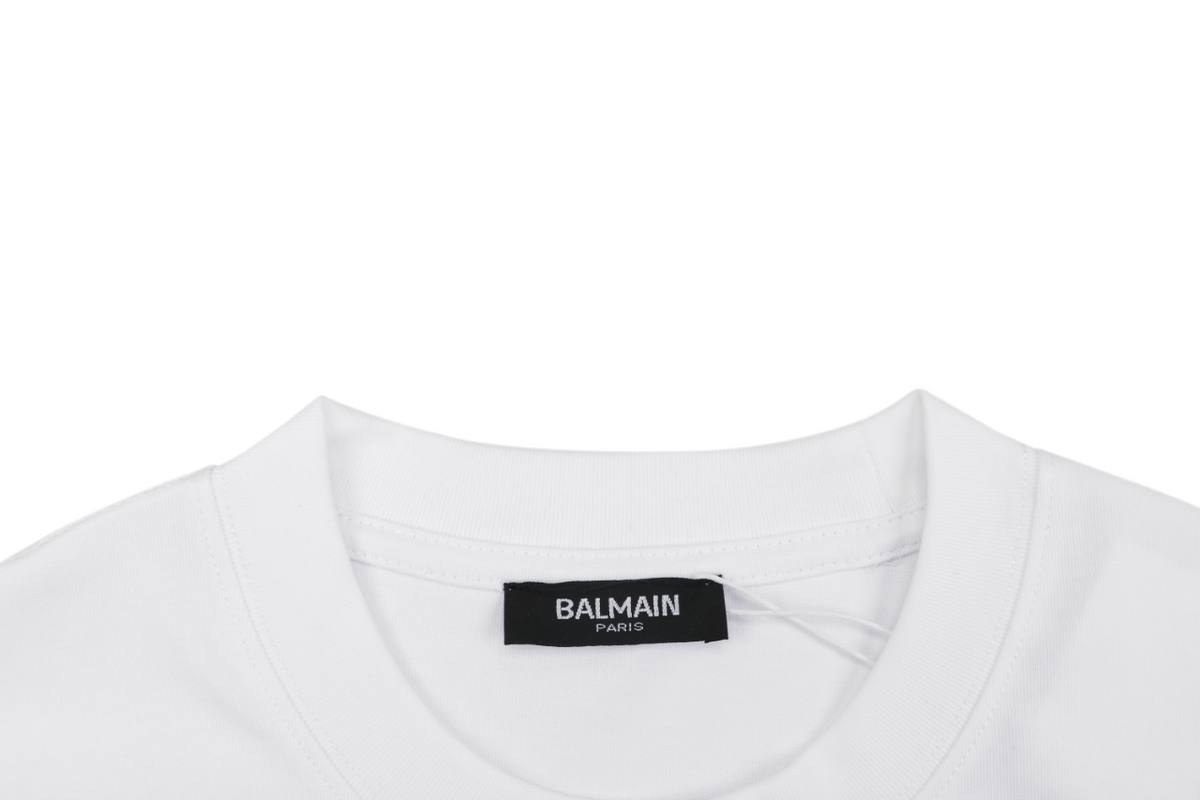 Balmain Paris B Circle Logo Embossed T-Shirt – White