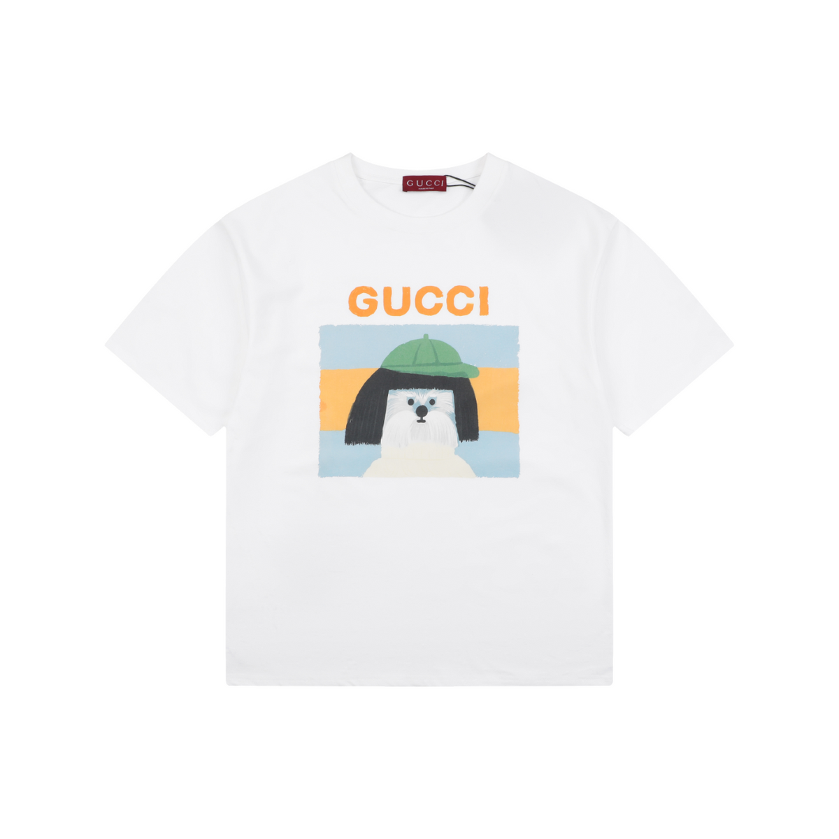 Gucci Mushroom Hat Dog Print Short Sleeve T-Shirt – White