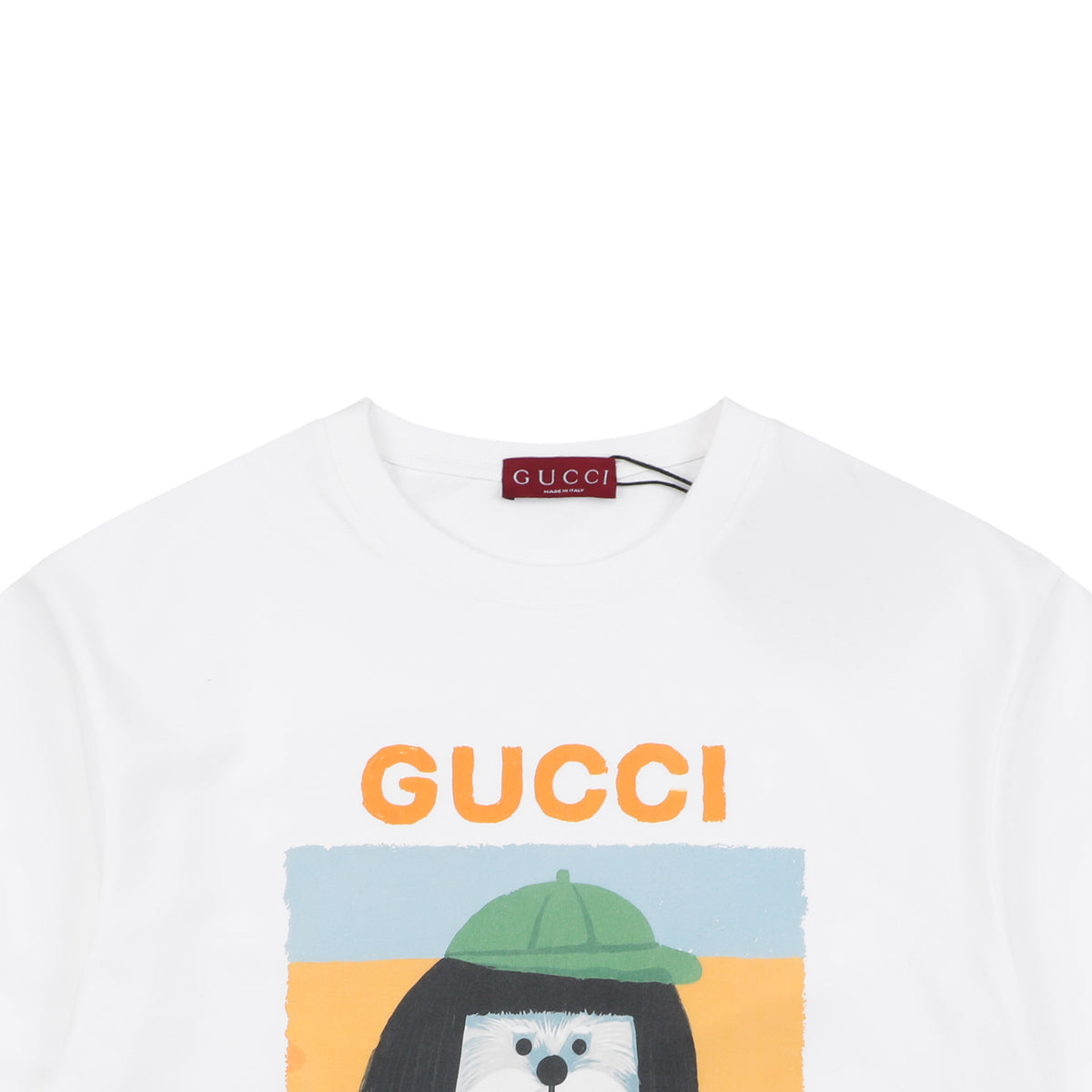Gucci Mushroom Hat Dog Print Short Sleeve T-Shirt – White