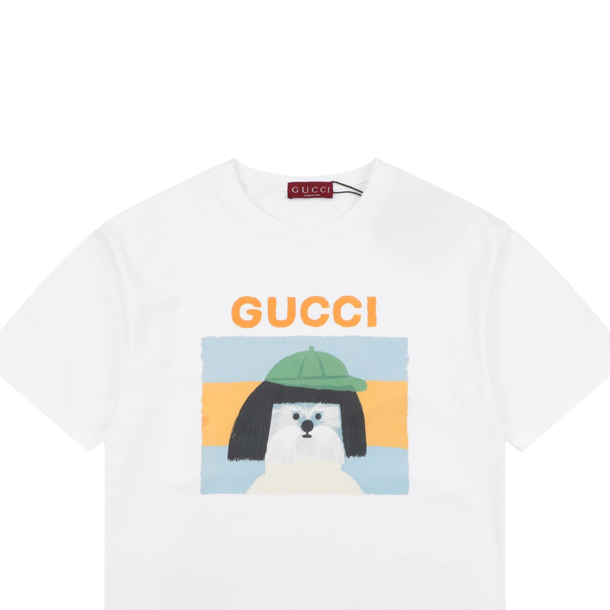 Gucci Mushroom Hat Dog Print Short Sleeve T-Shirt – White