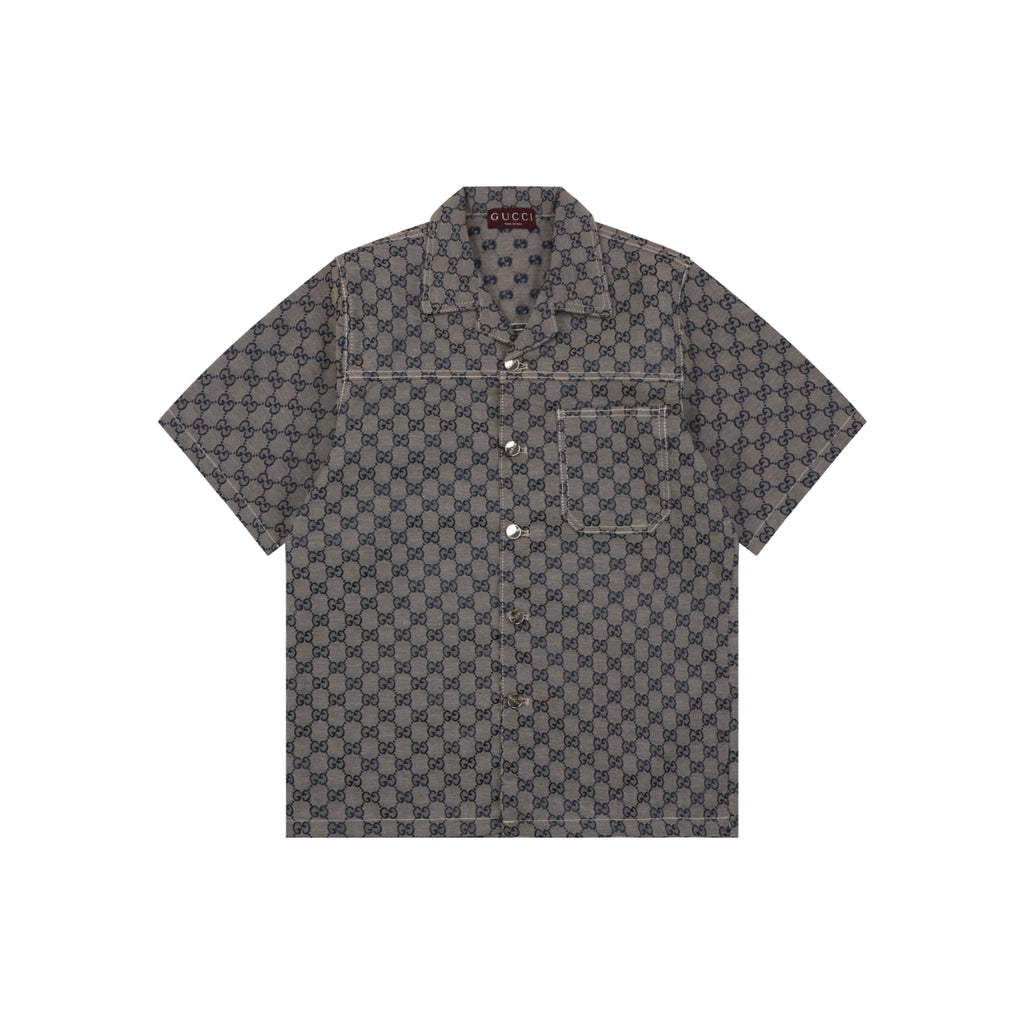 Gucci All-Over GG Monogram Short Sleeve Shirt – Grey