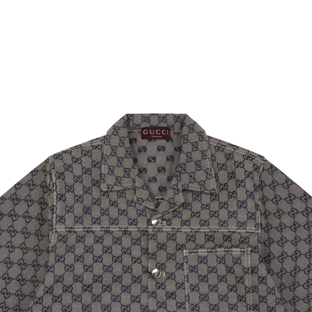 Gucci All-Over GG Monogram Short Sleeve Shirt – Grey