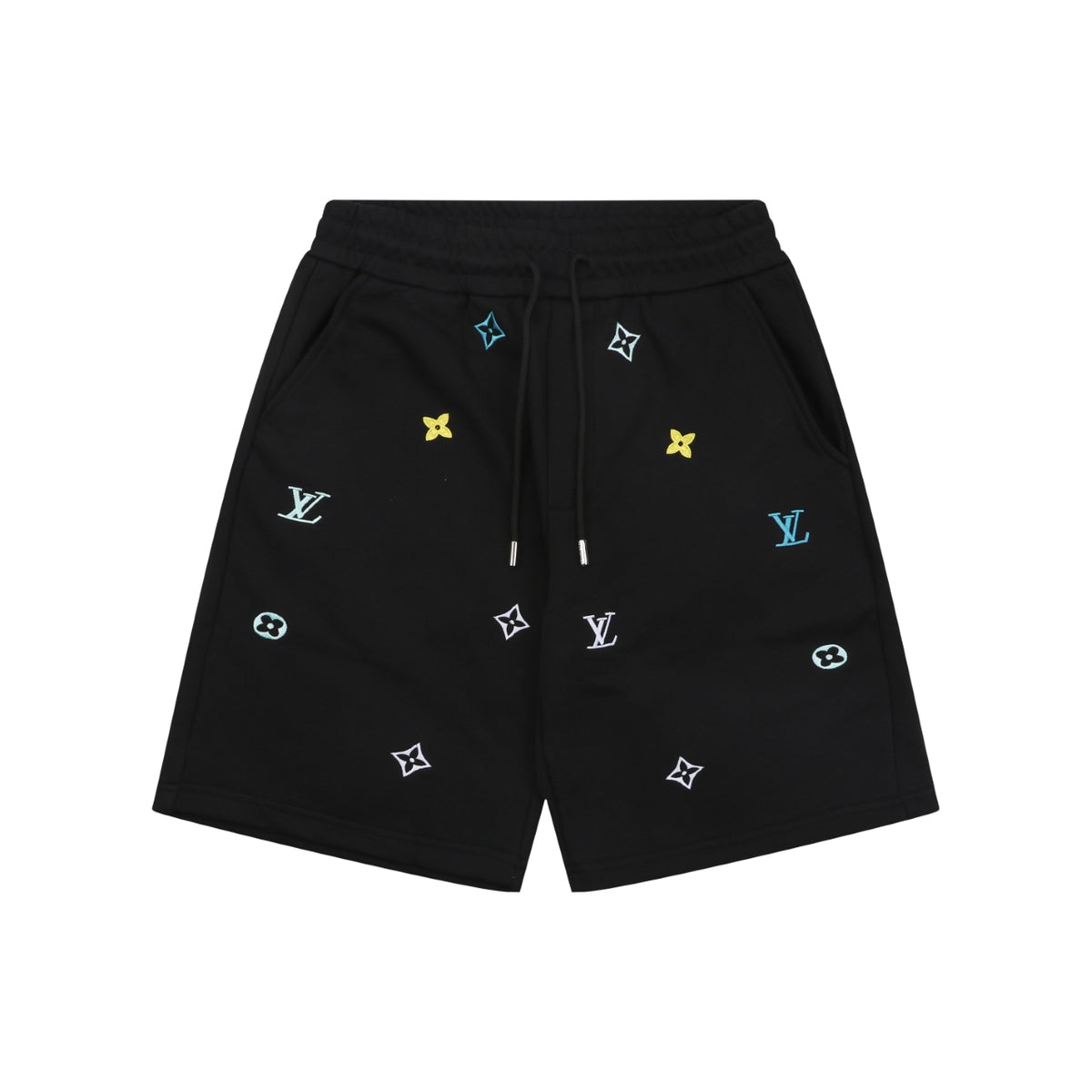 Louis Vuitton Blue & Yellow Scattered Monogram Embroidered Shorts – Black