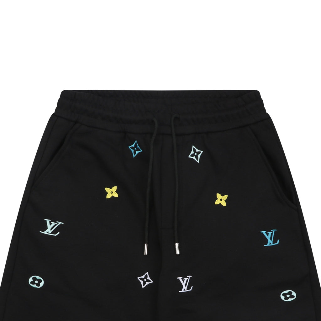 Louis Vuitton Blue & Yellow Scattered Monogram Embroidered Shorts – Black