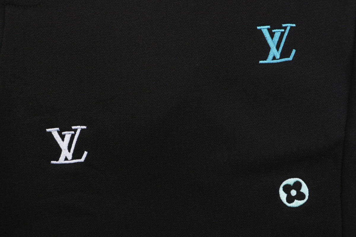 Louis Vuitton Blue & Yellow Scattered Monogram Embroidered Shorts – Black