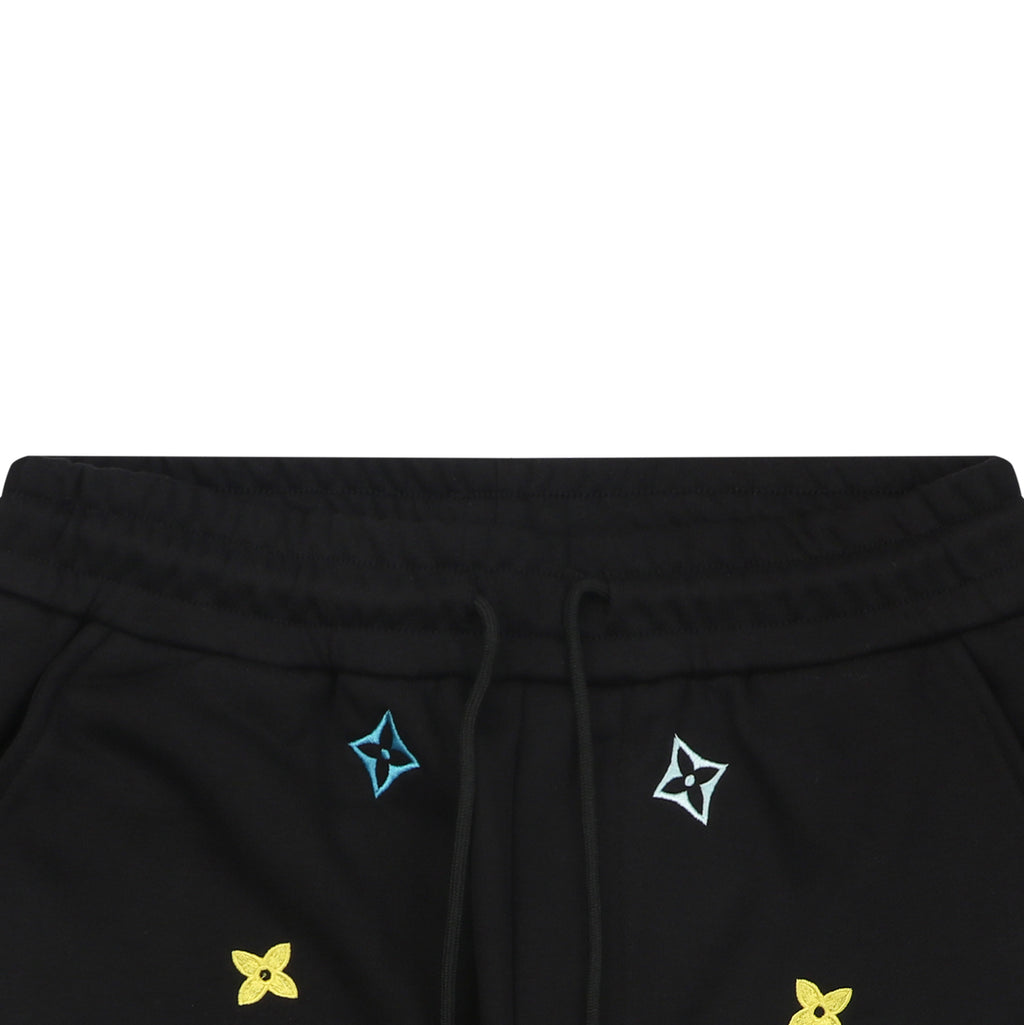 Louis Vuitton Blue & Yellow Scattered Monogram Embroidered Shorts – Black