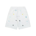 Louis Vuitton Blue & Yellow Scattered Monogram Embroidered Shorts – White