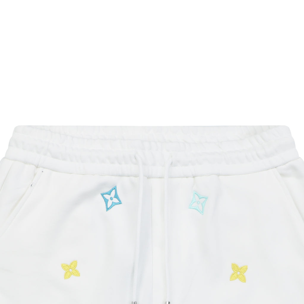 Louis Vuitton Blue & Yellow Scattered Monogram Embroidered Shorts – White
