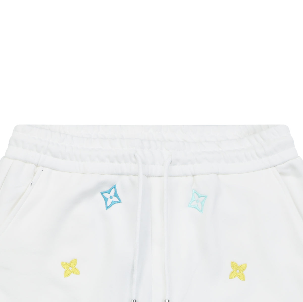 Louis Vuitton Blue & Yellow Scattered Monogram Embroidered Shorts – White