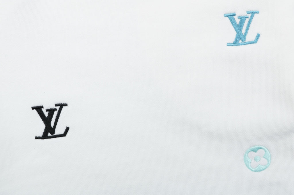 Louis Vuitton Blue & Yellow Scattered Monogram Embroidered Shorts – White