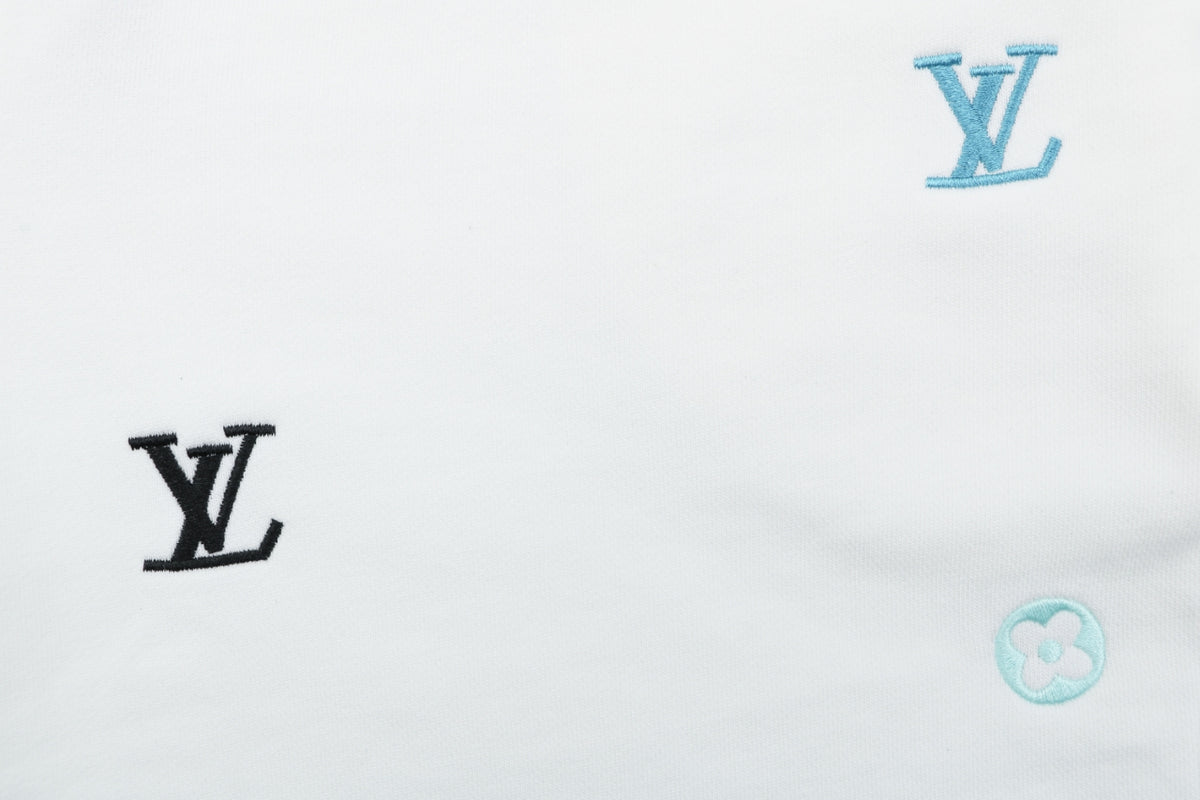 Louis Vuitton Blue & Yellow Scattered Monogram Embroidered Shorts – White