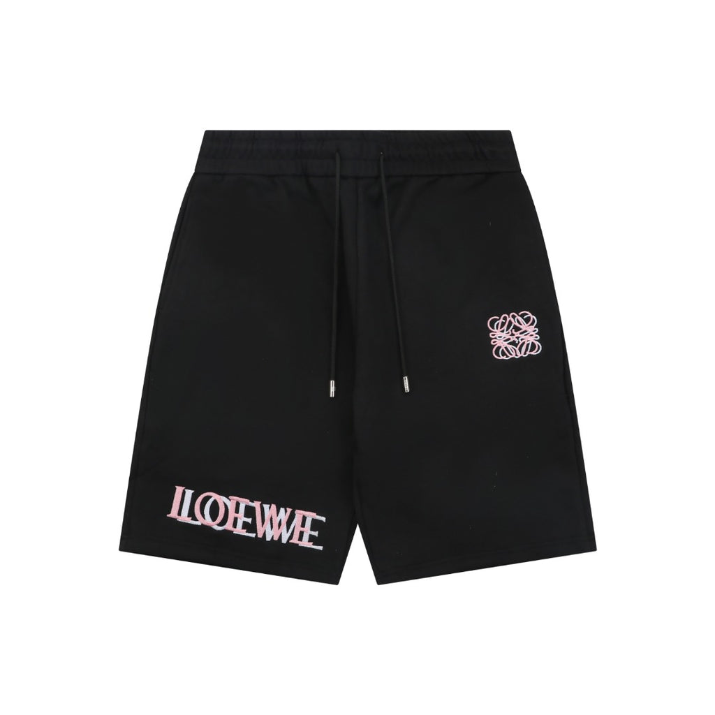 Loewe Overlapping Pink Letter Embroidered Shorts – Black