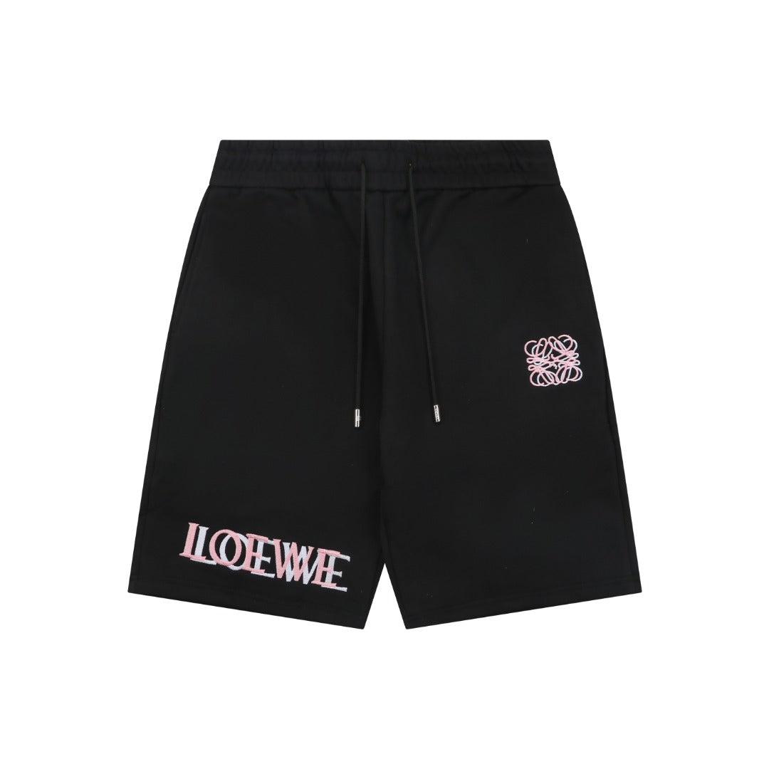 Loewe Overlapping Pink Letter Embroidered Shorts – Black
